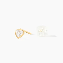 Boucles D'oreilles Puces Dot Coeur Plein Or Jaune Oxyde De Zirconium