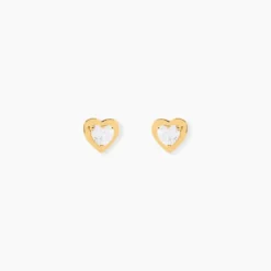 Boucles D'oreilles Puces Dot Coeur Plein Or Jaune Oxyde De Zirconium