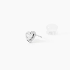 Boucles D'oreilles Puces Dot Coeur Plein Or Blanc Oxyde De Zirconium