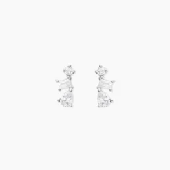Boucles D'oreilles Puces Eclat D'Aurore Argent Blanc Oxydes De Zirconium