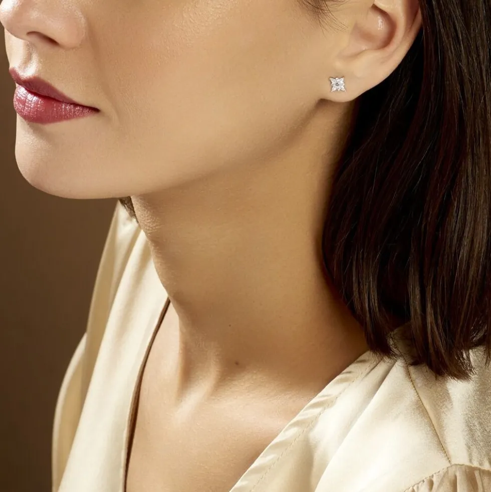 Boucles D'oreilles Puces Eclat Argent Blanc Oxyde De Zirconium