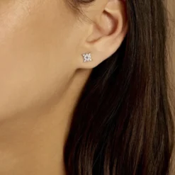 Boucles D'oreilles Puces Eclat Argent Blanc Oxyde De Zirconium