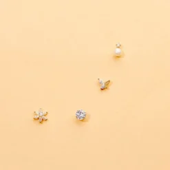Boucles D'oreilles Puces Eddie Or Blanc Oxyde De Zirconium