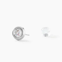 Boucles D'oreilles Puces Eden Serti Pneu Or Blanc Oxyde De Zirconium