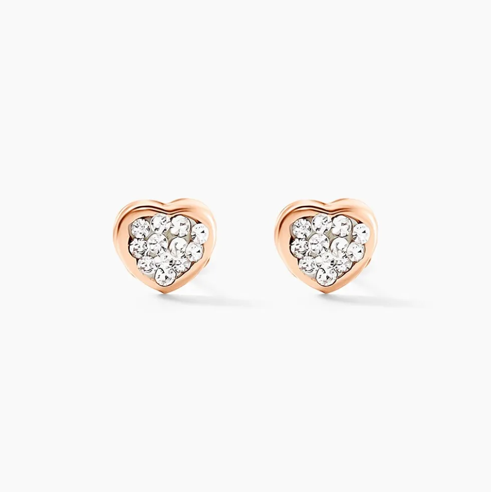 Boucles D'oreilles Puces Edme Cœur Or Rose Strass