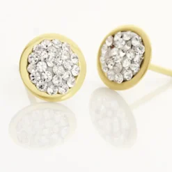 Boucles D'oreilles Puces Edmee Cercle 0 Or Jaune Strass
