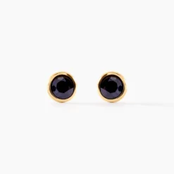 Boucles D'oreilles Puces Edy Serti Clos Or Jaune Saphir