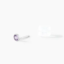 Boucles D'oreilles Puces Edy Serti Clos Or Blanc Amethyste