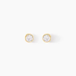 Boucles D'oreilles Puces Elda Serti Clos Or Jaune Oxyde De Zirconium