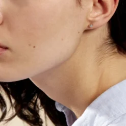 Boucles D'oreilles Puces Elda Serti Clos Or Jaune Oxyde De Zirconium