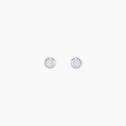 Boucles D'oreilles Puces Elda Serti Clos Or Blanc Oxyde De Zirconium