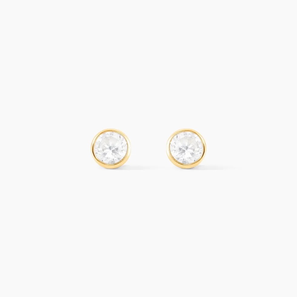 Boucles D'oreilles Puces Elda Serti Clos Or Jaune Oxyde De Zirconium