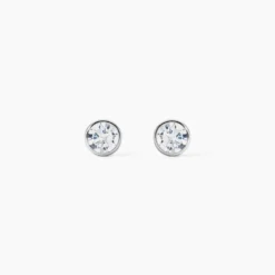 Boucles D'oreilles Puces Elda Serti Clos Or Blanc Oxyde De Zirconium