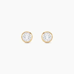 Boucles D'oreilles Puces Elda Serti Clos Or Jaune Oxyde De Zirconium