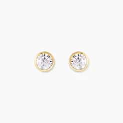 Boucles D'oreilles Puces Elda Serti Clos Or Jaune Oxyde De Zirconium