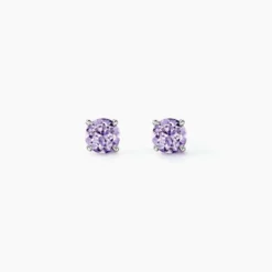 Boucles D'oreilles Puces Elea Serti Griffes 3 Or Blanc Amethyste