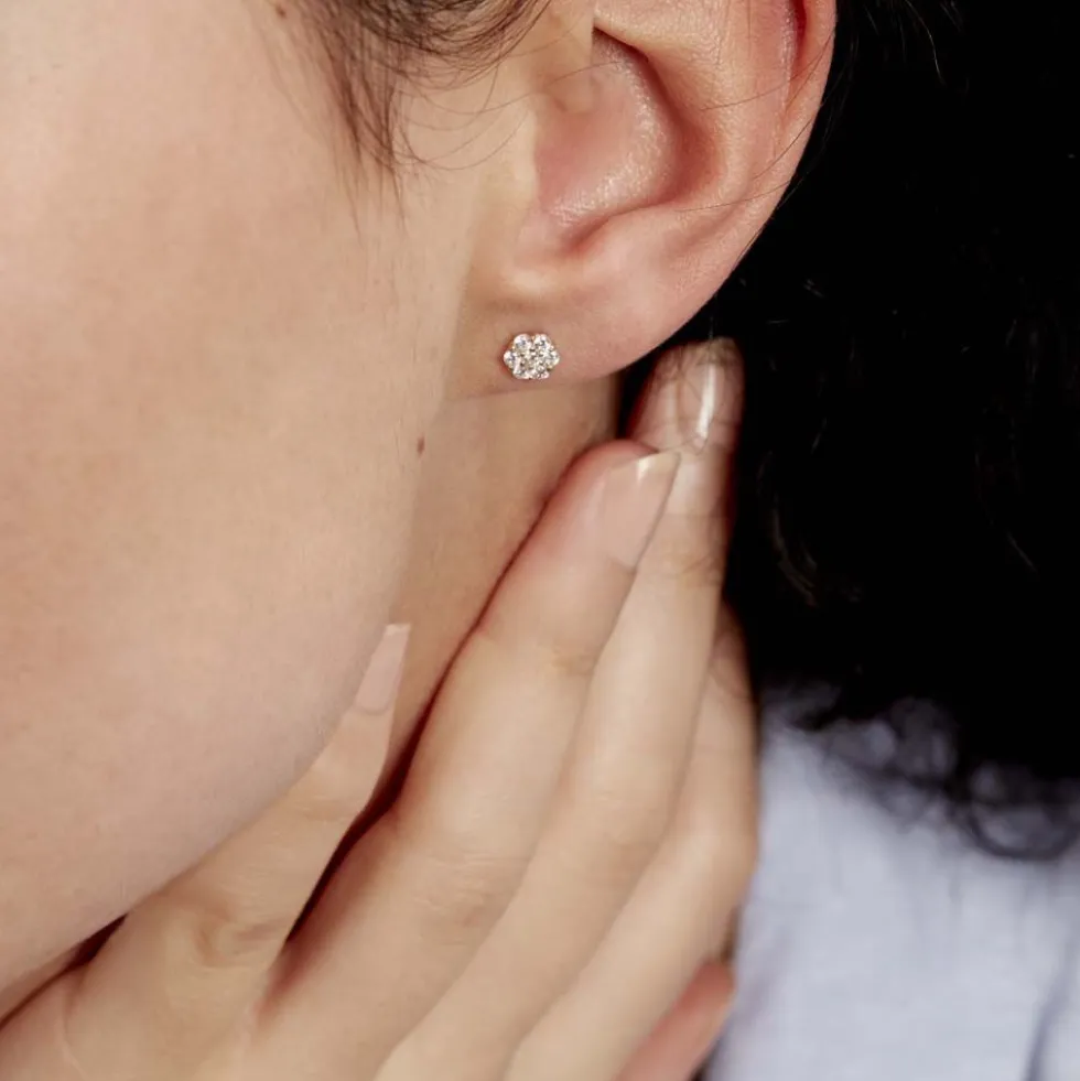 Boucles D'oreilles Puces Eleanor Fleur Or Jaune Oxyde De Zirconium