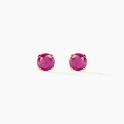 Boucles D'oreilles Puces Elea Serti Griffe Or Jaune Rubis