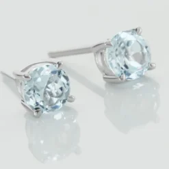 Boucles D'oreilles Puces Elea Or Blanc Topaze Bleu Sky