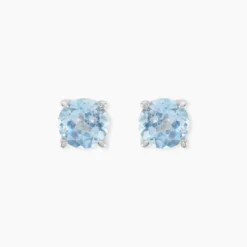 Boucles D'oreilles Puces Elea Or Blanc Topaze Bleu Sky