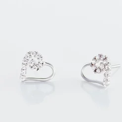 Boucles D'oreilles Puces Eluf Cœur Or Blanc Oxyde De Zirconium