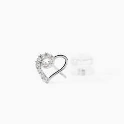 Boucles D'oreilles Puces Eluf Cœur Or Blanc Oxyde De Zirconium