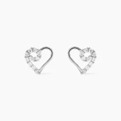 Boucles D'oreilles Puces Eluf Cœur Or Blanc Oxyde De Zirconium