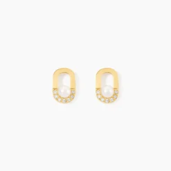 Boucles D'Oreilles Puces Elysia Or Jaune Perle De Culture Oxyde De Zirconium