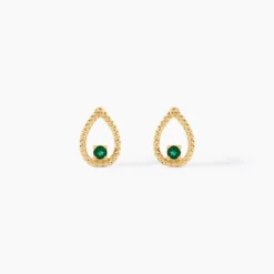 Boucles D'Oreilles Puces Emeria Or Jaune Emeraude