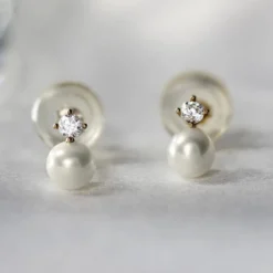 Boucles D'oreilles Puces Eolande Or Jaune Perle De Culture