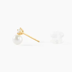 Boucles D'oreilles Puces Eolande Or Jaune Perle De Culture