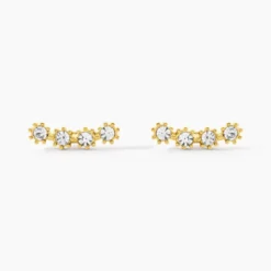 Boucles D'oreilles Puces Eva Acier Jaune Cristal