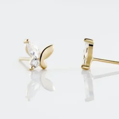 Boucles D'oreilles Puces Evaelle Papillon Or Jaune Oxyde De Zirconium