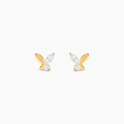 Boucles D'oreilles Puces Evaelle Papillon Or Jaune Oxyde De Zirconium