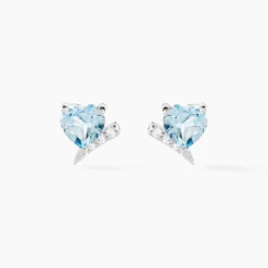 Boucles D'oreilles Puces Eva Or Blanc Topaze Et Oxyde De Zirconium