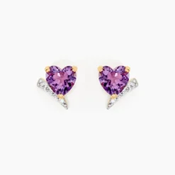 Boucles D'oreilles Puces Eva Or Jaune Amethyste Et Oxyde De Zirconium