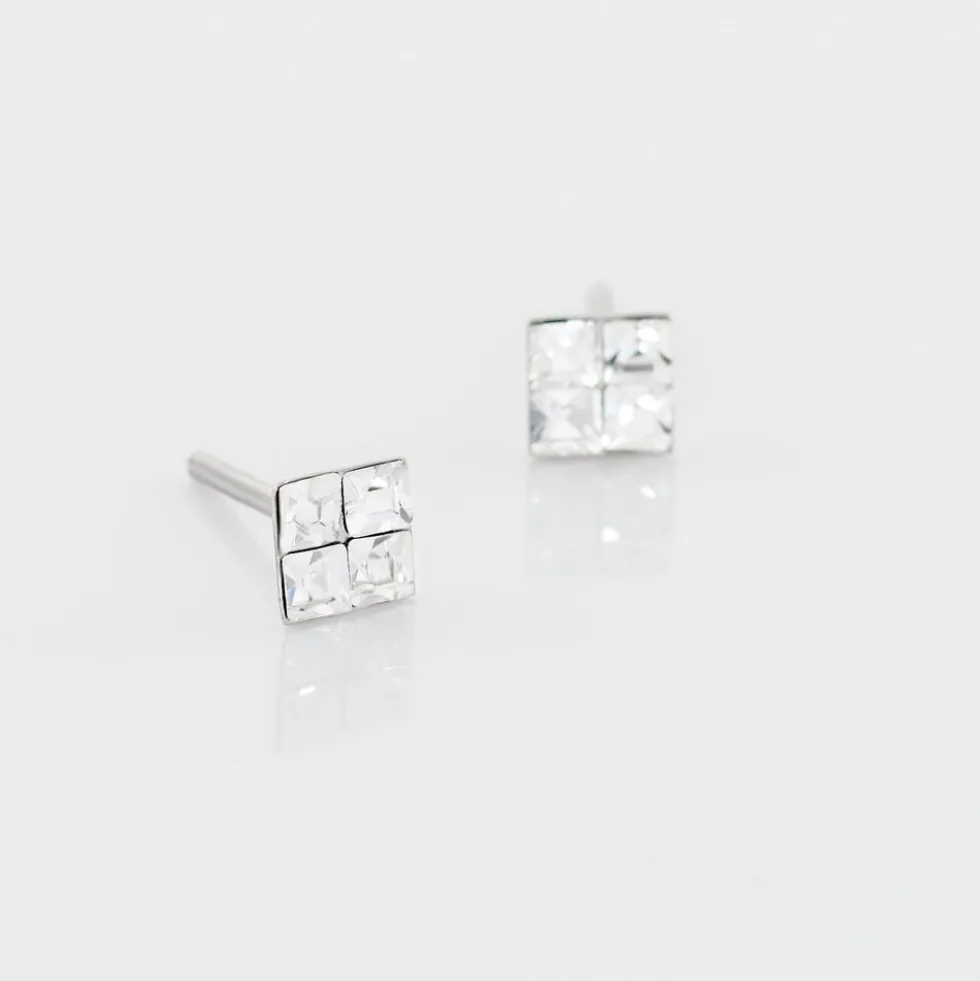 Boucles D'oreilles Puces Eve Argent Blanc Oxyde De Zirconium