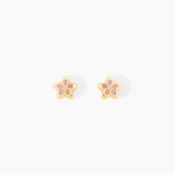 Boucles D'oreilles Puces Fleur Email Or Jaune