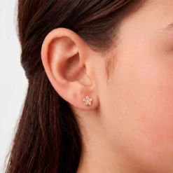 Boucles D'oreilles Puces Fleur Email Or Jaune