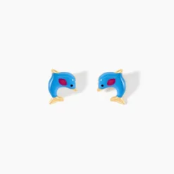 Boucles D'oreilles Puces Flipper Dauphin Or Jaune