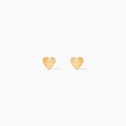 Boucles D'oreilles Puces Freddie Coeur Plein Or Jaune Oxyde De Zirconium