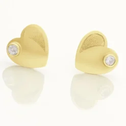 Boucles D'oreilles Puces Freddie Coeur Plein Or Jaune Oxyde De Zirconium