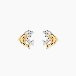 Boucles D'oreilles Puces Fulvie Double Dauphins Or Bicolore