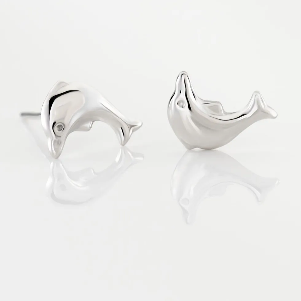 Boucles D'oreilles Puces Fulvie Dauphin 5 Or Blanc
