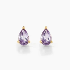 Boucles D'oreilles Puces Goutte Or Jaune Améthyste