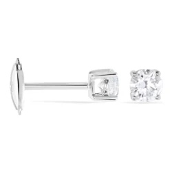 Boucles D'oreilles Puces 4 Griffes Or Blanc Diamant Synthetique