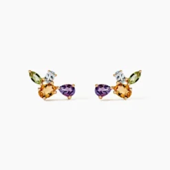 Boucles D'oreilles Puces Hortense Or Jaune Citrine Améthyste Topaze