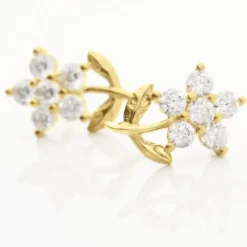 Boucles D'oreilles Puces Jabin Fleur Or Jaune Oxyde De Zirconium