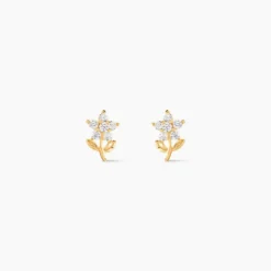 Boucles D'oreilles Puces Jabin Fleur Or Jaune Oxyde De Zirconium