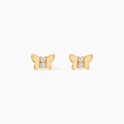 Boucles D'oreilles Puces Jadon Papillon Or Jaune Oxyde De Zirconium